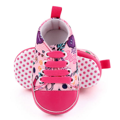 Baby Boys Girls  Soft-soled Toddler Infant First Walkers Cartoon Canvas Pattern Casual Sneaker Shoes Lace-up Shoe New Arrival
