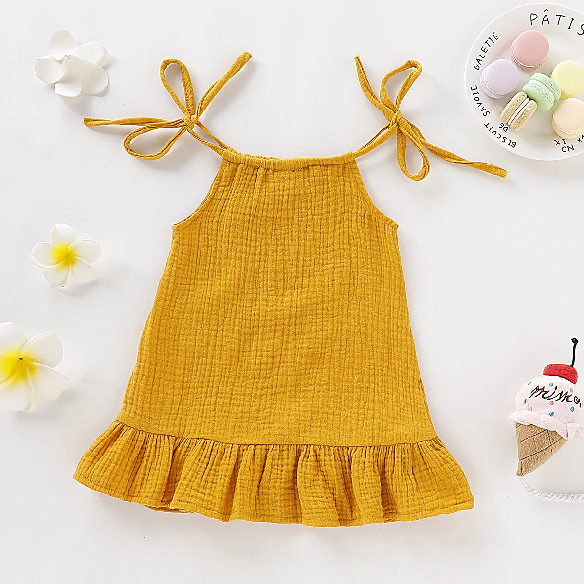 Summer Toddler Baby Girl Sleeveless Ruffles Dress Sarafan Kids Cotton Linen Muslin Slip Dresses Clothing