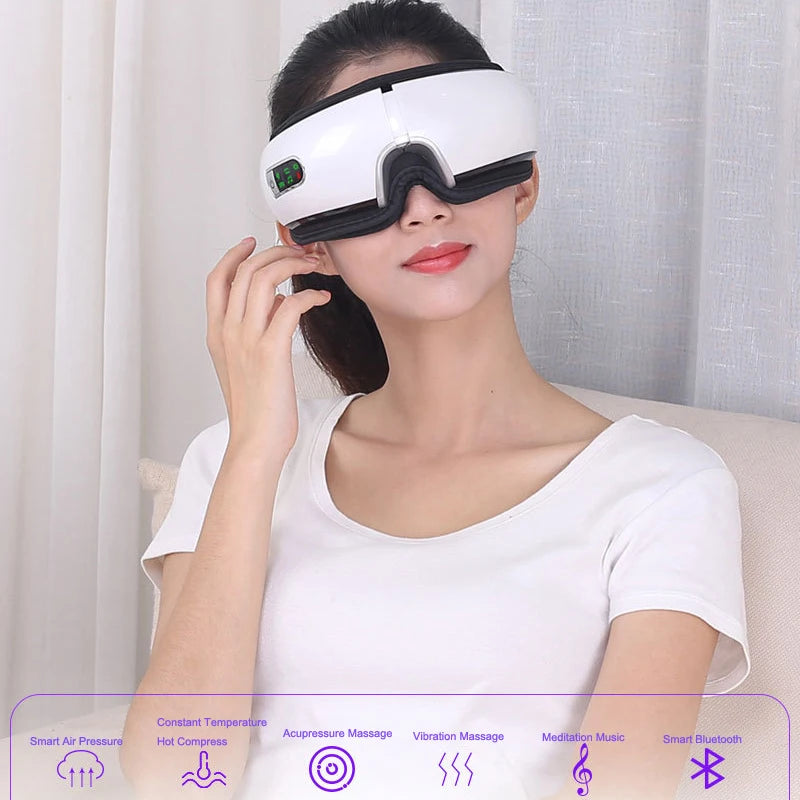 Smart Eye Massager Electric Bluetooth Airbag Vibration Hot Compress Air Pressure Eye Care Massager Relaxation Massage Glasses