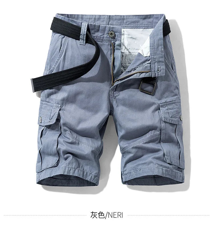 2026 Summer Men's Baggy Multi Pocket Military Cargo Shorts Male Cotton Khaki Men's Tactical Shorts Short Pants 30-38 No Belt