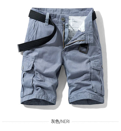 2026 Summer Men's Baggy Multi Pocket Military Cargo Shorts Male Cotton Khaki Men's Tactical Shorts Short Pants 30-38 No Belt
