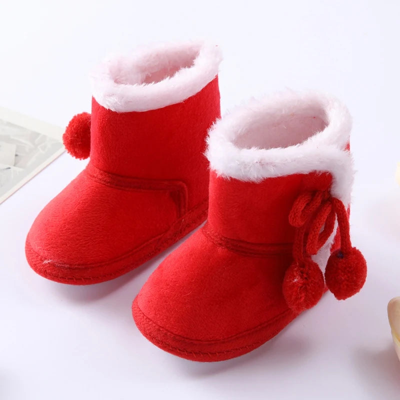 Winter Newborn Baby Girl Boy Polka Dot Cute Cartoon Cotton Shoes Soft Sole Plus Velvet Warm Boots Toddler Infant Walking Shoes