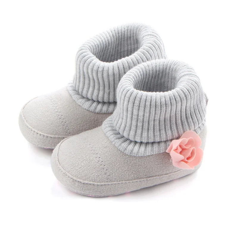 Cute Autumn Winter Children Baby born Warm Flower Boots Baby First Walk Shoes
