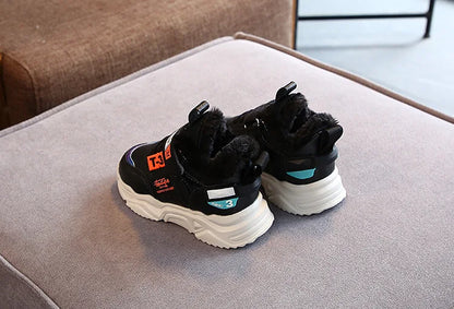 Autumn Winter Girl Children Sport Shoes Breathable Plush Warm Boys Sneakers Boots Soft Light WIth Fur Outdoor Kids Running Shoes