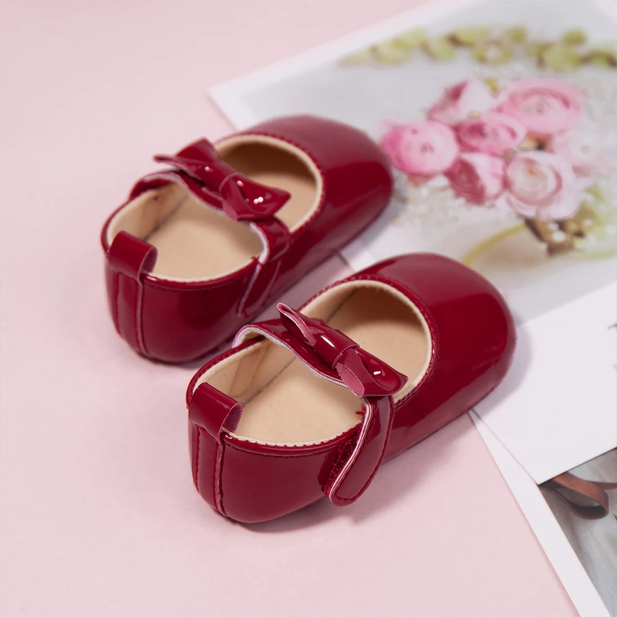 Newborn Baby Shoes Baby Boy Girl Shoes Girl Classic Bowknot Rubber Sole Anti-slip PU Dress Shoes First Walker Toddler Crib Shoes