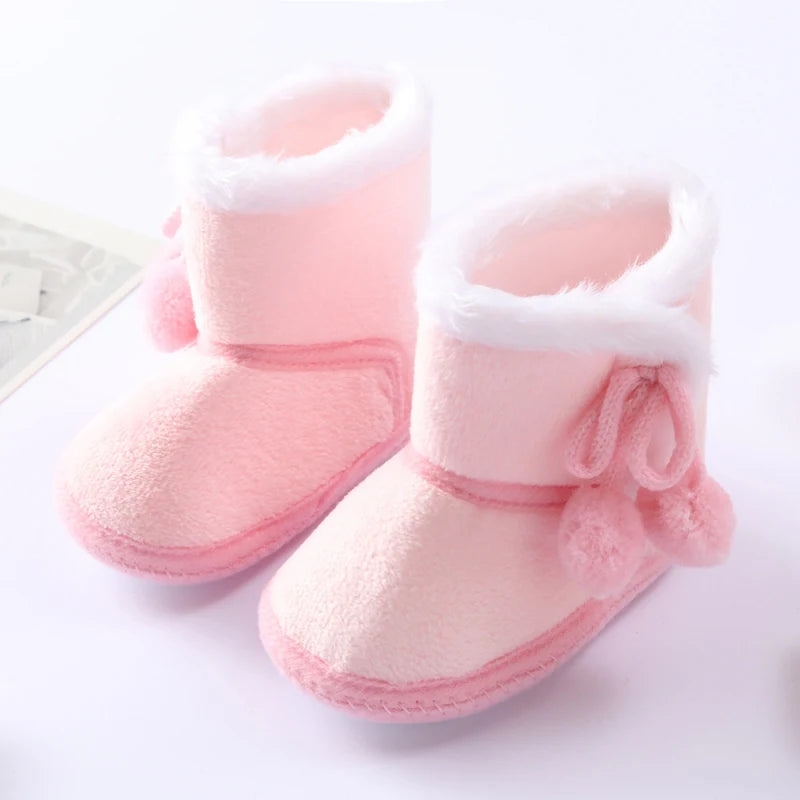 Winter Newborn Baby Girl Boy Polka Dot Cute Cartoon Cotton Shoes Soft Sole Plus Velvet Warm Boots Toddler Infant Walking Shoes