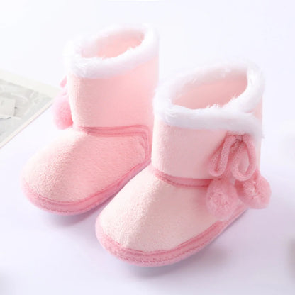 Winter Newborn Baby Girl Boy Polka Dot Cute Cartoon Cotton Shoes Soft Sole Plus Velvet Warm Boots Toddler Infant Walking Shoes