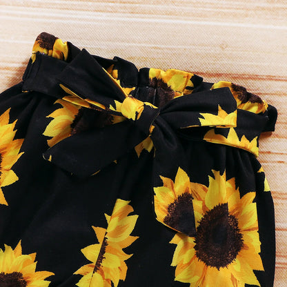 Baby Summer Clothing Girl Floral Clothes Kids Short Sleeve Romper Newborn Jumpsuit+ Girls Sunflower Tutu Shorts 3Pcs Outfits Set
