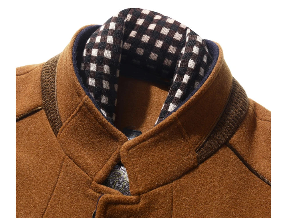 DIMUSI Winter Autumn Men's Wool Coats Casual Middle Long Scarf Collar Cotton-padded Thick Warm Woolen Coat Male Trench Clothing
