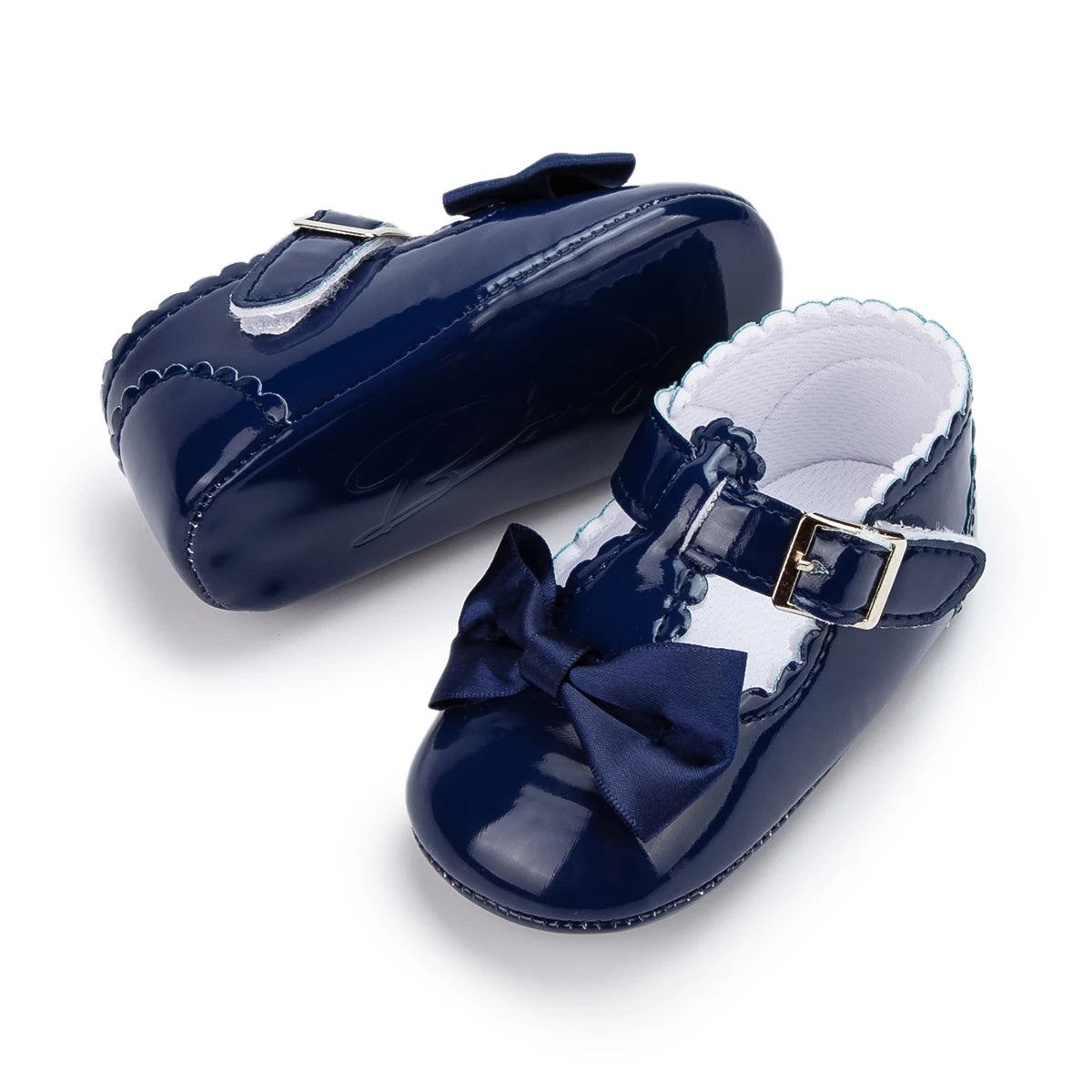 Newborn Baby Shoes Baby Boy Girl Shoes Girl Classic Bowknot Rubber Sole Anti-slip PU Dress Shoes First Walker Toddler Crib Shoes