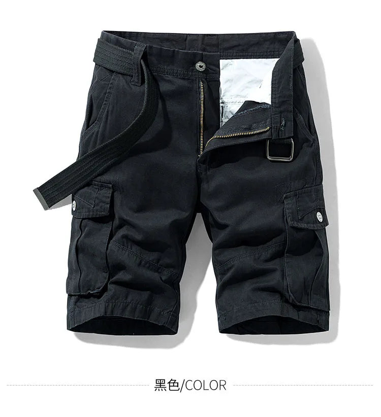 2026 Summer Men's Baggy Multi Pocket Military Cargo Shorts Male Cotton Khaki Men's Tactical Shorts Short Pants 30-38 No Belt