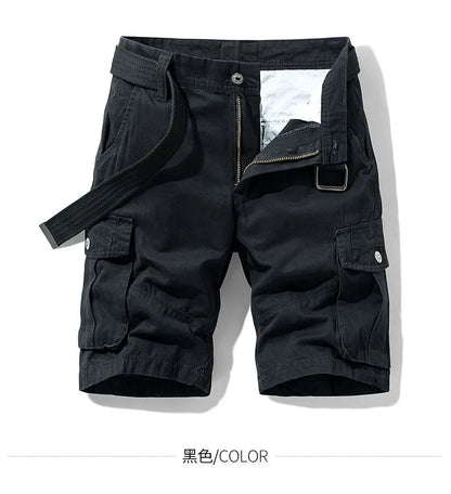 2026 Summer Men's Baggy Multi Pocket Military Cargo Shorts Male Cotton Khaki Men's Tactical Shorts Short Pants 30-38 No Belt