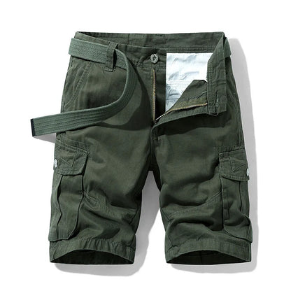 2026 Summer Men's Baggy Multi Pocket Military Cargo Shorts Male Cotton Khaki Men's Tactical Shorts Short Pants 30-38 No Belt