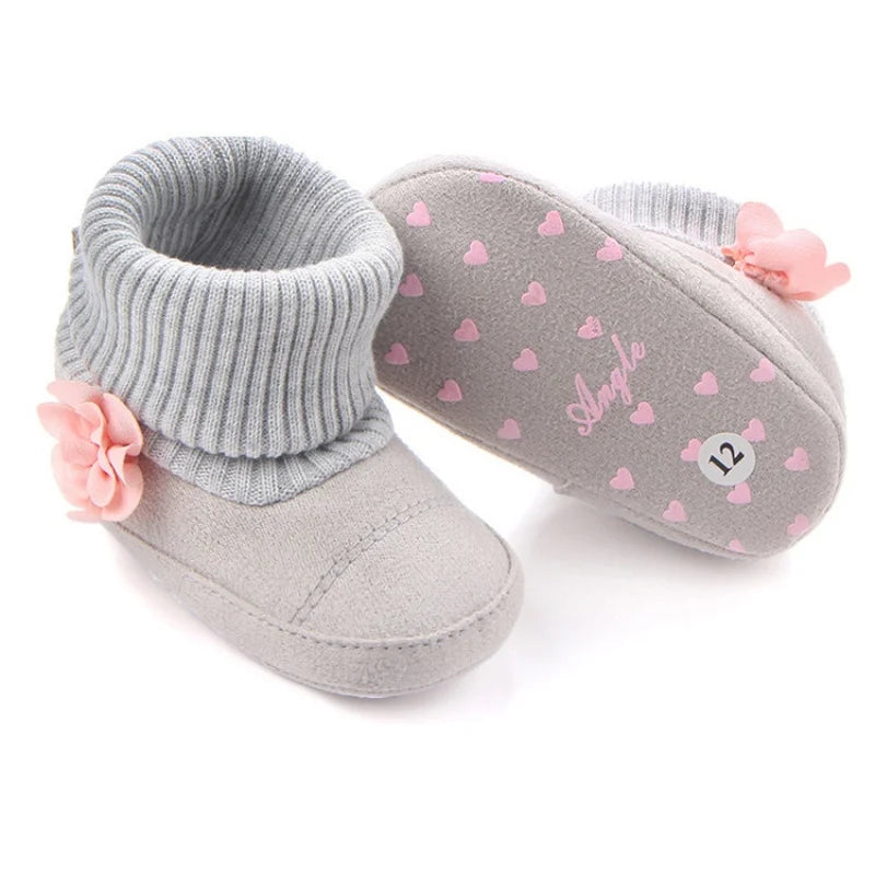 Cute Autumn Winter Children Baby born Warm Flower Boots Baby First Walk Shoes