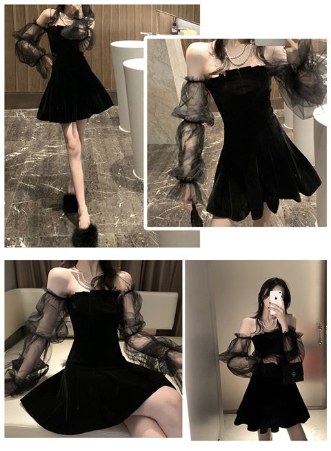New 2026 Black Retro Dress Women Lace Chiffon Mini Dress Female High Street Sexy Korean Fashion Dress Women Club Dress