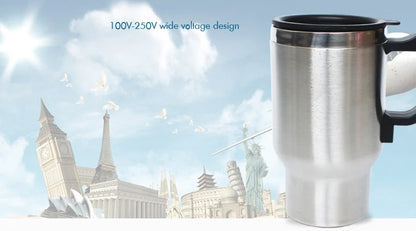 Heated Travel Mug Car Heating Cup 500ml Stainless Steel 12V Travel Electric Coffee Tea Cup Insulated Heated Thermos Mug