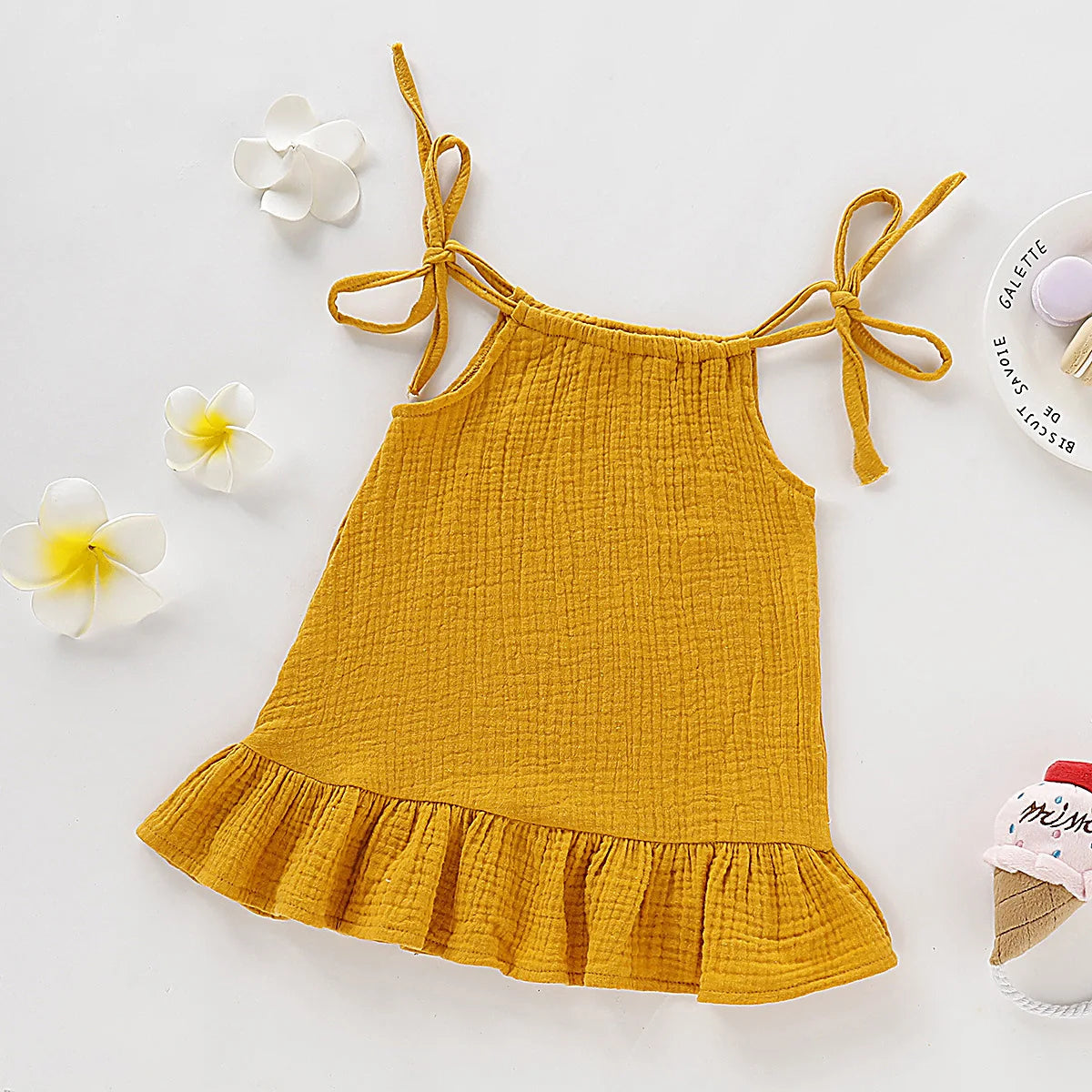 Summer Toddler Baby Girl Sleeveless Ruffles Dress Sarafan Kids Cotton Linen Muslin Slip Dresses Clothing
