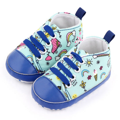 Baby Boys Girls  Soft-soled Toddler Infant First Walkers Cartoon Canvas Pattern Casual Sneaker Shoes Lace-up Shoe New Arrival