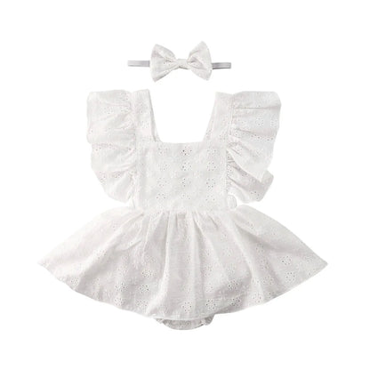 Newborn Infant Baby Girls Princess Short Sleeve Romper Dress Clothes Outfit 2025 Summer white girls mini dress