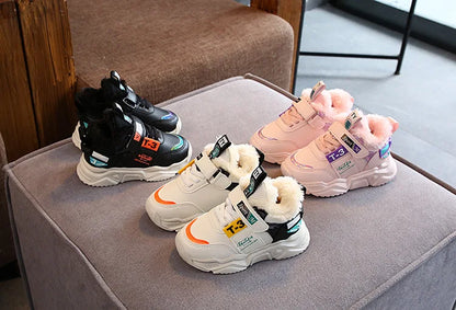 Autumn Winter Girl Children Sport Shoes Breathable Plush Warm Boys Sneakers Boots Soft Light WIth Fur Outdoor Kids Running Shoes