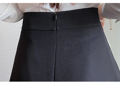 Women Skirts High Waist Knee-length A-line Black Skirt Casual All-match Elegant Ladies Gentle Ulzzang Trendy Solid Streetwear OL
