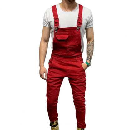 Summer New Men's Distressed Denim Carpenter Overalls Bib Jumpsuits Motos Biker Jean Long Harajuku Rompers Streetwear Plus Size