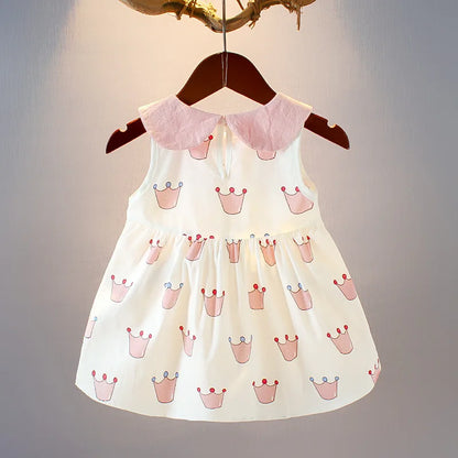 Baby Girl Dress 2025 Summer Crown Print Princess Dress Cotton Sleeveless Baby Girl Clothes Newborn Infant Toddler Kids Clothing