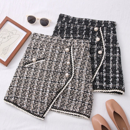 Tweed Skirts for Women Solid High Waist Slimming Skirts Autumn Spring 2026 Buttons Double Breasted Tweed Wool Mini Skirt