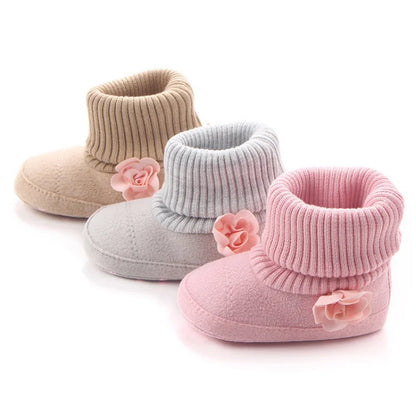 Cute Autumn Winter Children Baby born Warm Flower Boots Baby First Walk Shoes
