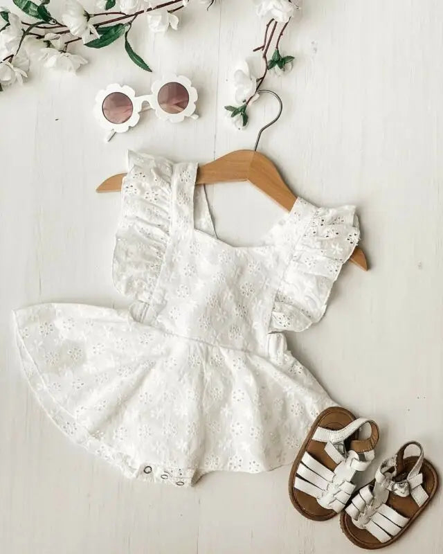 Newborn Infant Baby Girls Princess Short Sleeve Romper Dress Clothes Outfit 2025 Summer white girls mini dress