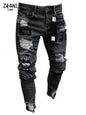Men's Stretchy Ripped Skinny Embroidered Jeans Men's White Pants Destroyed Hole Slim Fit Denim High Quality Hip Hop Men trousers