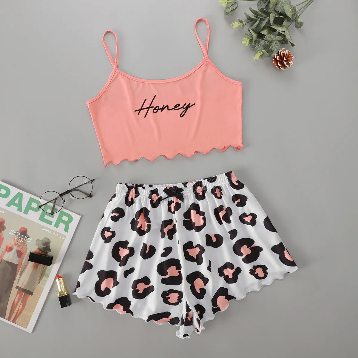 Hot Women's Sleepwear Cute Cartoon Print Short Set Pajamas for Women Pajama Set Sweet Short Sleeve V-Neck & Shorts Summer Pajama