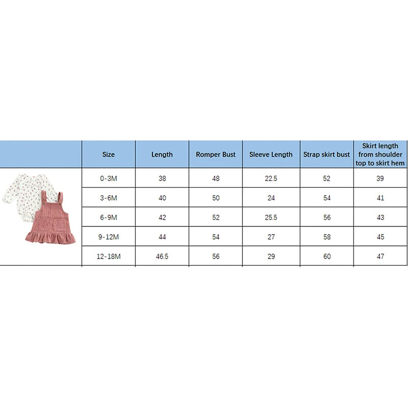 Infant Baby Girls Suit Spring Autumn Long Sleeve Floral Printed Romper Tops Solid Color Ruffled Dress 2pcs sets 0-18M