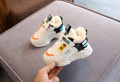 Autumn Winter Girl Children Sport Shoes Breathable Plush Warm Boys Sneakers Boots Soft Light WIth Fur Outdoor Kids Running Shoes