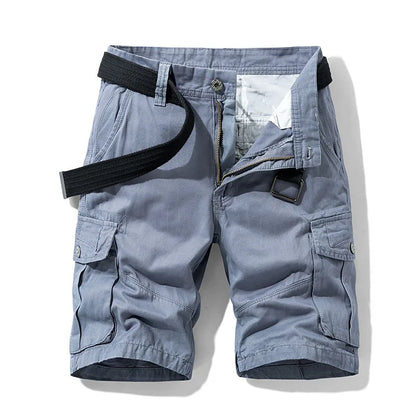 2026 Summer Men's Baggy Multi Pocket Military Cargo Shorts Male Cotton Khaki Men's Tactical Shorts Short Pants 30-38 No Belt