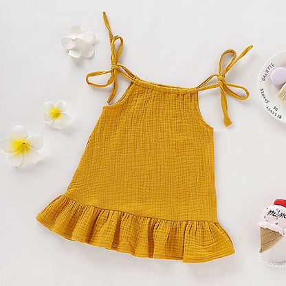 Summer Infant Baby Girl Dress Toddler Dress Muslin Cotton Sleeveless Ruffles Slip Dresses