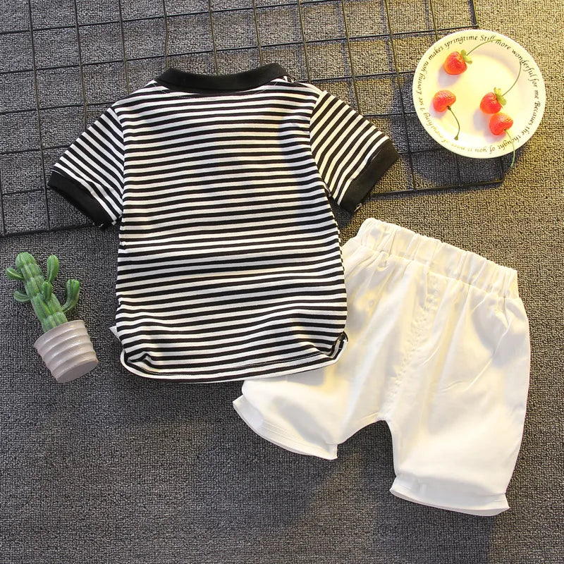 Summer Short Sleeve Clothes Baby Clothing Sets Kids Striped Polo-shirt + Shorts Outfits Toddler Infant Boys Casual Wear