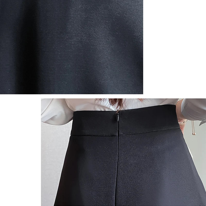 Women Skirts High Waist Knee-length A-line Black Skirt Casual All-match Elegant Ladies Gentle Ulzzang Trendy Solid Streetwear OL