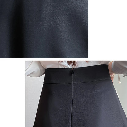 Women Skirts High Waist Knee-length A-line Black Skirt Casual All-match Elegant Ladies Gentle Ulzzang Trendy Solid Streetwear OL