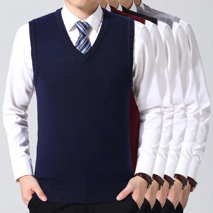 HOT SALES! Men Casual Winter Solid Color V Neck Sleeveless Knitted Woolen Plus Size Vest Knitted Woolen Vest Men Suit Vest