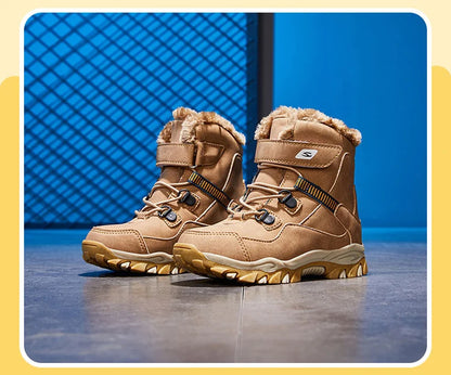 High Quality Boys girl Winter Snow Boots Platform Warm Cotton Shoes Leather Autumn Waterproof Kids Footwear Child Sneaker 5 12+y