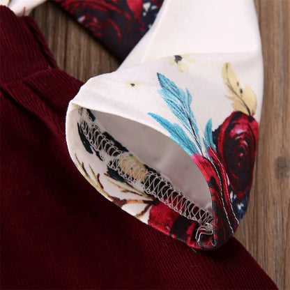 Newborn Baby Girl Clothes Set Floral Bodysuit Romper Jumpsuit Tops T Shirt Suspender Skirts Bow Headband Outfit