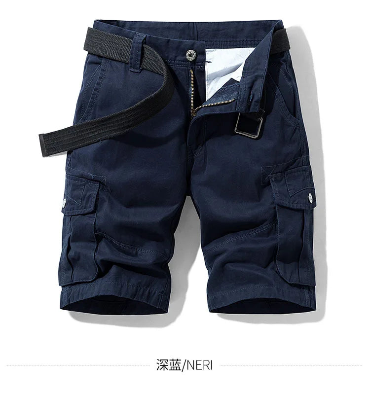 2026 Summer Men's Baggy Multi Pocket Military Cargo Shorts Male Cotton Khaki Men's Tactical Shorts Short Pants 30-38 No Belt