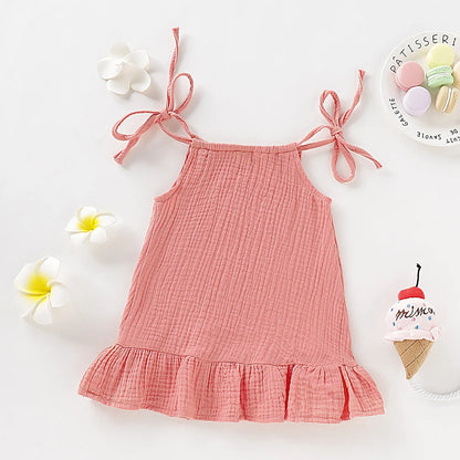 Summer Toddler Baby Girl Sleeveless Ruffles Dress Sarafan Kids Cotton Linen Muslin Slip Dresses Clothing
