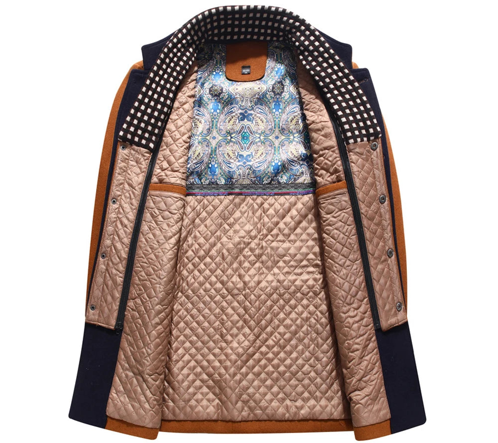 DIMUSI Winter Autumn Men's Wool Coats Casual Middle Long Scarf Collar Cotton-padded Thick Warm Woolen Coat Male Trench Clothing