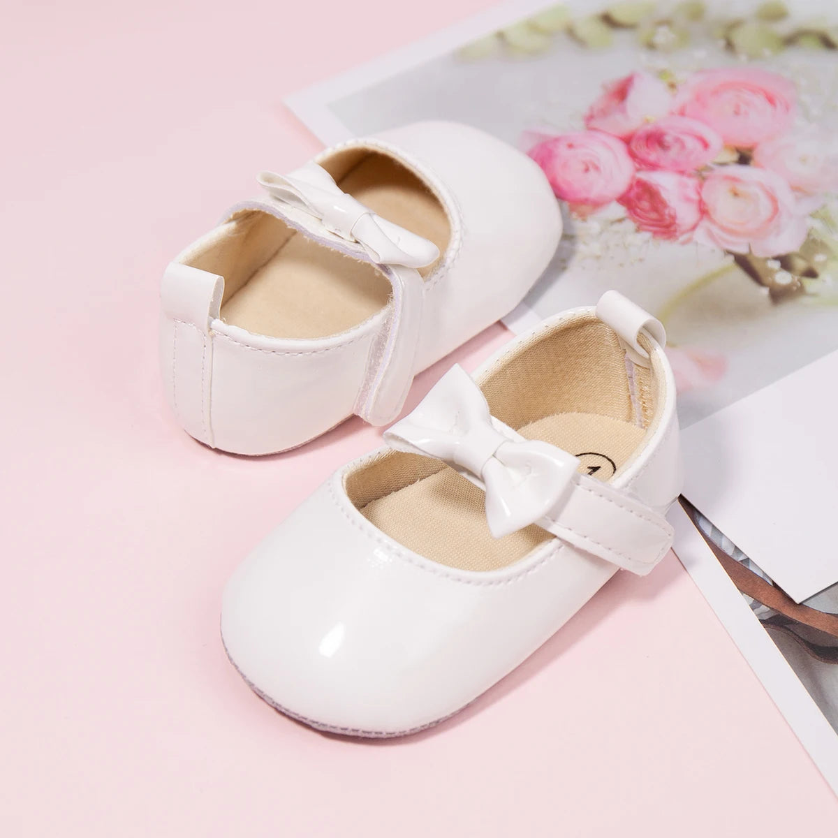 Newborn Baby Shoes Baby Boy Girl Shoes Girl Classic Bowknot Rubber Sole Anti-slip PU Dress Shoes First Walker Toddler Crib Shoes