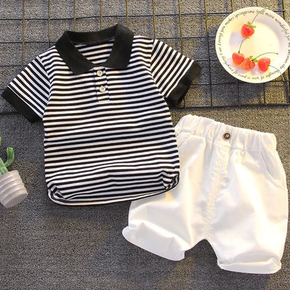 Summer Short Sleeve Clothes Baby Clothing Sets Kids Striped Polo-shirt + Shorts Outfits Toddler Infant Boys Casual Wear