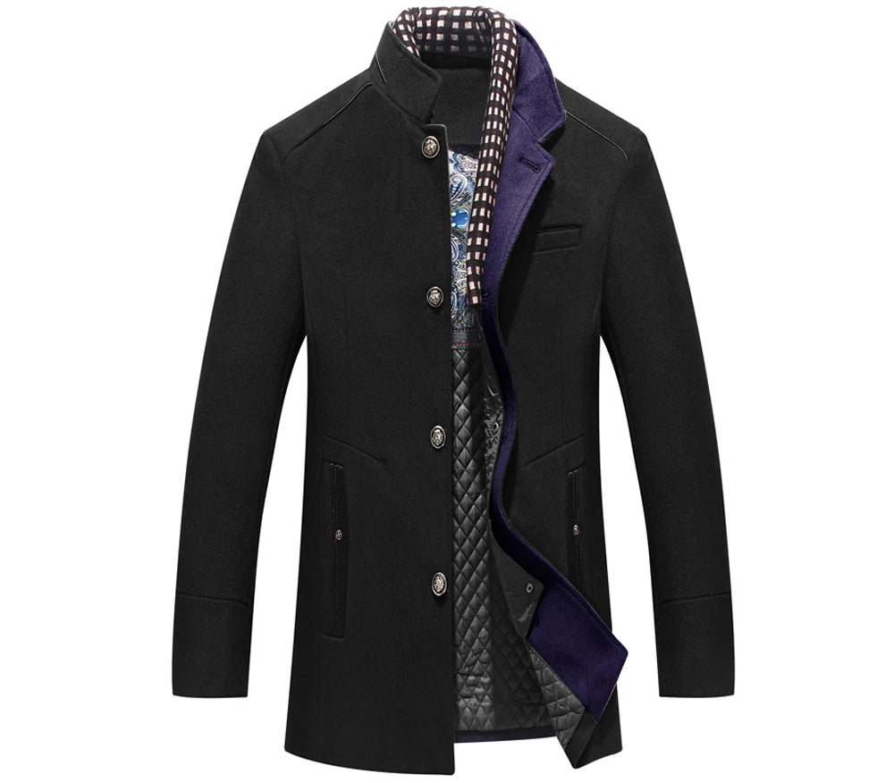 DIMUSI Winter Autumn Men's Wool Coats Casual Middle Long Scarf Collar Cotton-padded Thick Warm Woolen Coat Male Trench Clothing