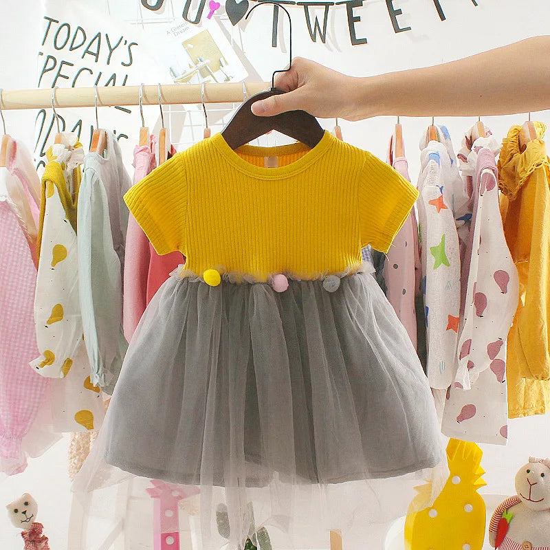 New Baby Girl Dress Summer Newborn Baby Clothes Patchwork Princess Mesh Dress For Girl 1 Year Birthday Infant Baptism Clothing