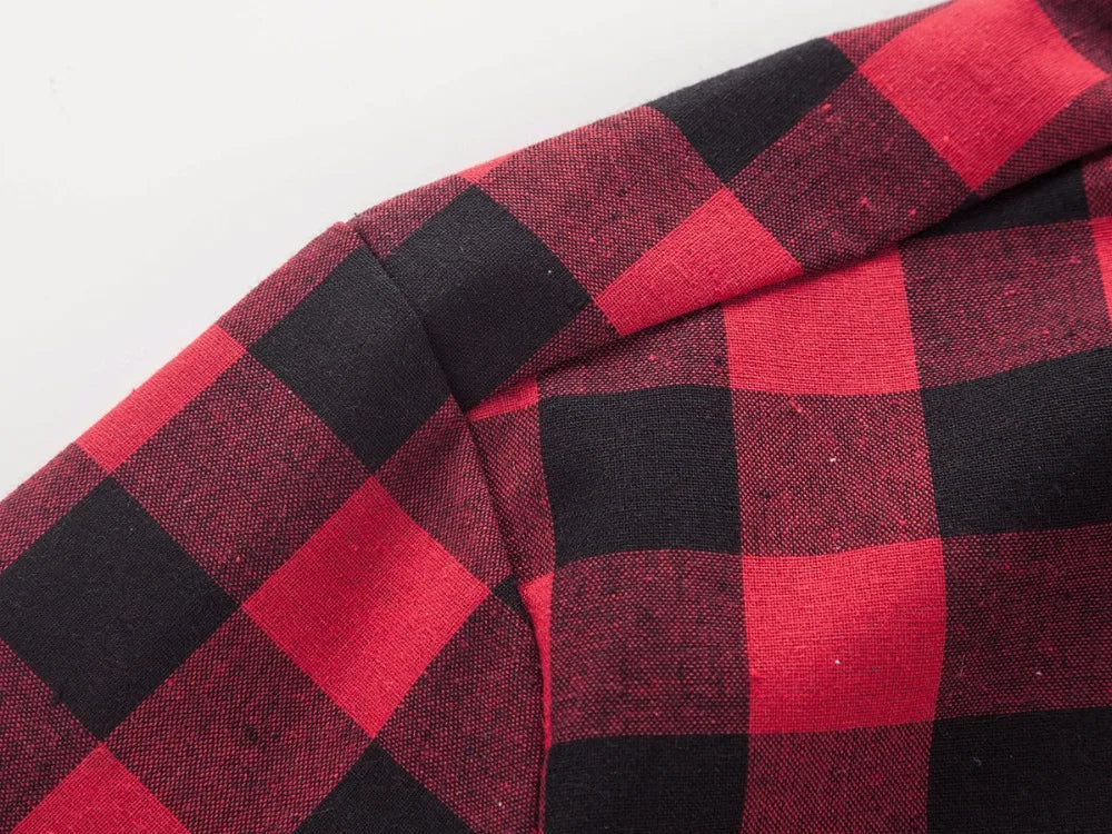 Red And Black Plaid Shirt Men Shirts 2026 New Summer Fashion Chemise Homme Men's Checkered Shirts Short Sleeve Shirt Men